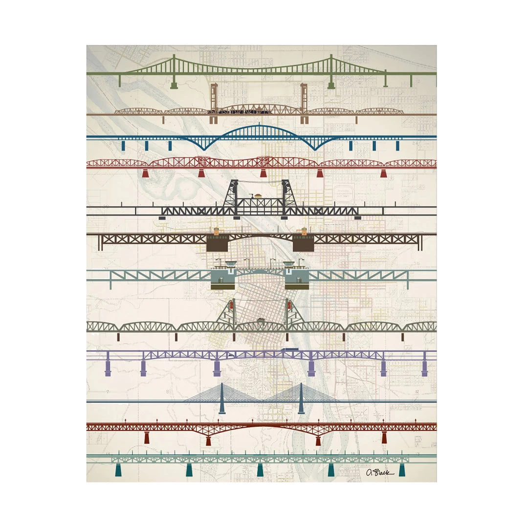 April Black Portland Bridges Poster Best Sellers