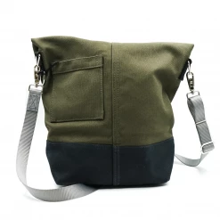 Chester Wallace Accessories Upright Tote Pine Twill/Tan Leather + Grey