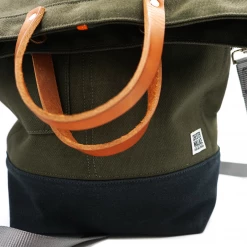 Chester Wallace Accessories Upright Tote Pine Twill/Tan Leather + Grey