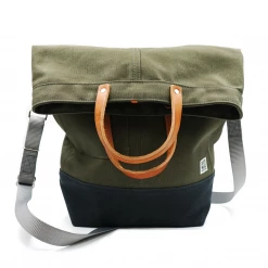 Chester Wallace Accessories Upright Tote Pine Twill/Tan Leather + Grey