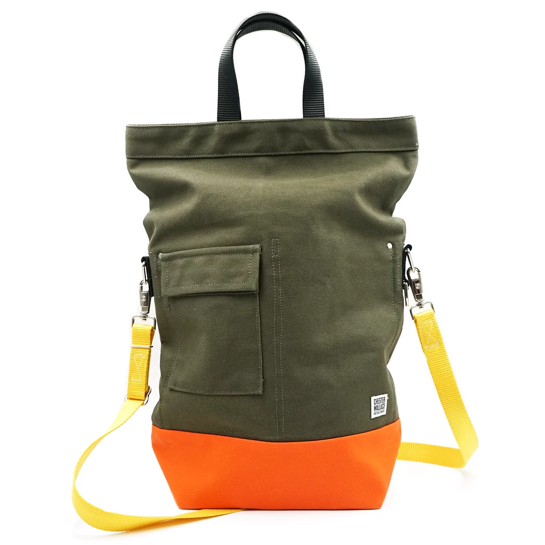 Chester Wallace Upright Tote Pine Twill/Orange + Yellow