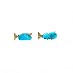 Nested Yellow Jewelry 14k Yellow Gold Turquoise + Diamond Fish Earrings
