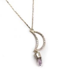 Single Point Necklace 21" Chain SS And Amethyst By Unearthed Minerals
