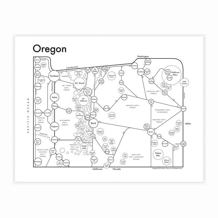Archie's Press Oregon Map Print